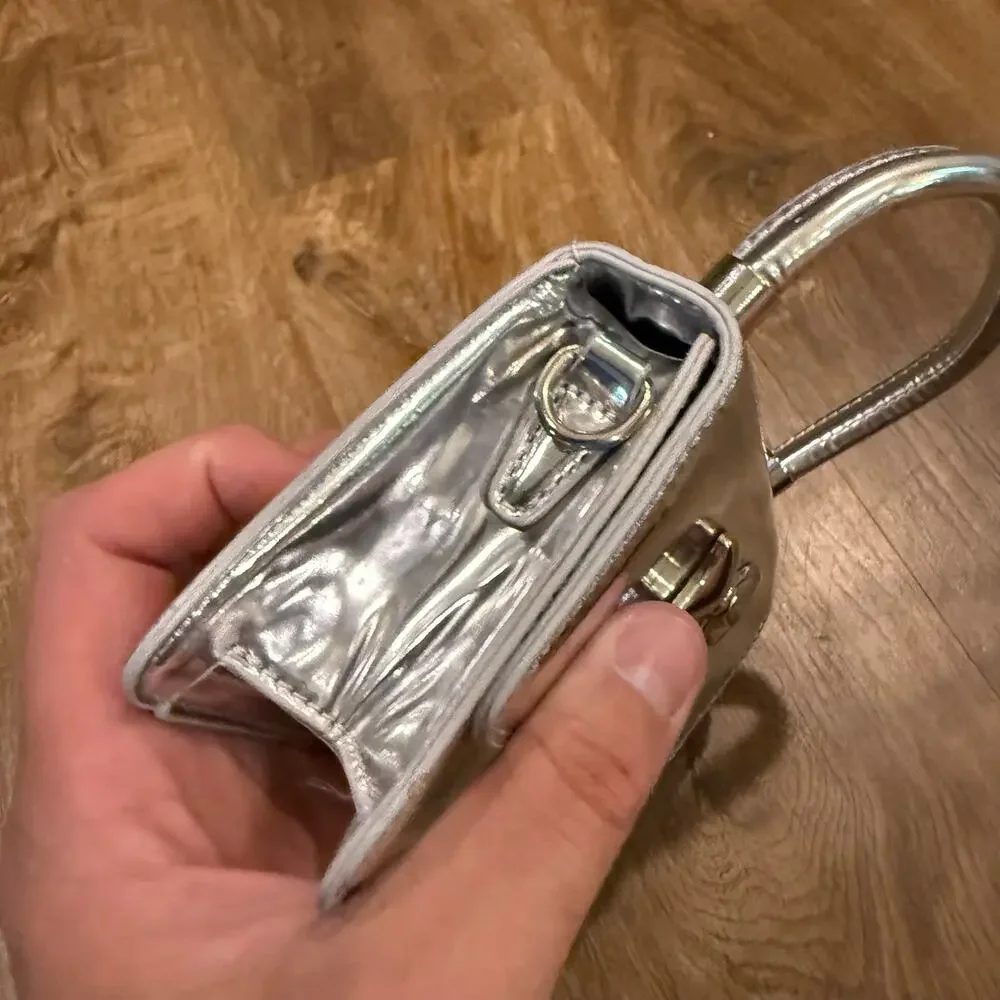 Olivia Miller Anya Mini Crossbody Bag Silver Metallic Reflective Clutch